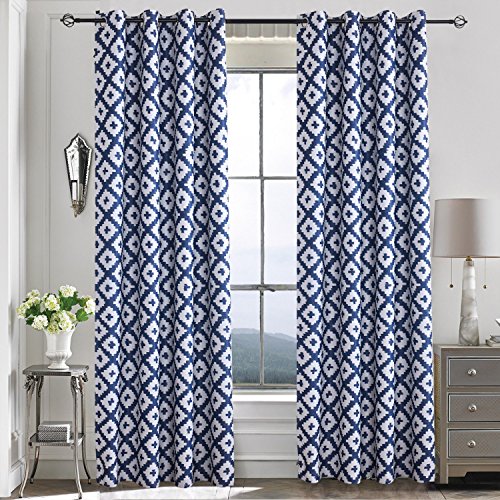 Blackout Curtains Drapes Navy White Anady 2 Panel Room Darkening