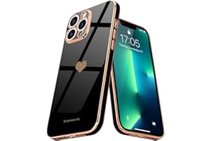 Teageo for iPhone 13 Pro Max Case for Women Girl Cute Love-Heart Luxury Bling Plating Soft Back Cover Raised Camera Protection Bumper Silicone Shockproof Phone Case for iPhone 13 Pro Max, Black