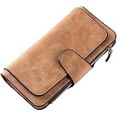 M.K ZIZZYPOP Women's Wallets Leather RFID Blocking Slim Wallet Bifold Card Holder Card Cases With Zipper Coin Pocket ID Window(Brown)
