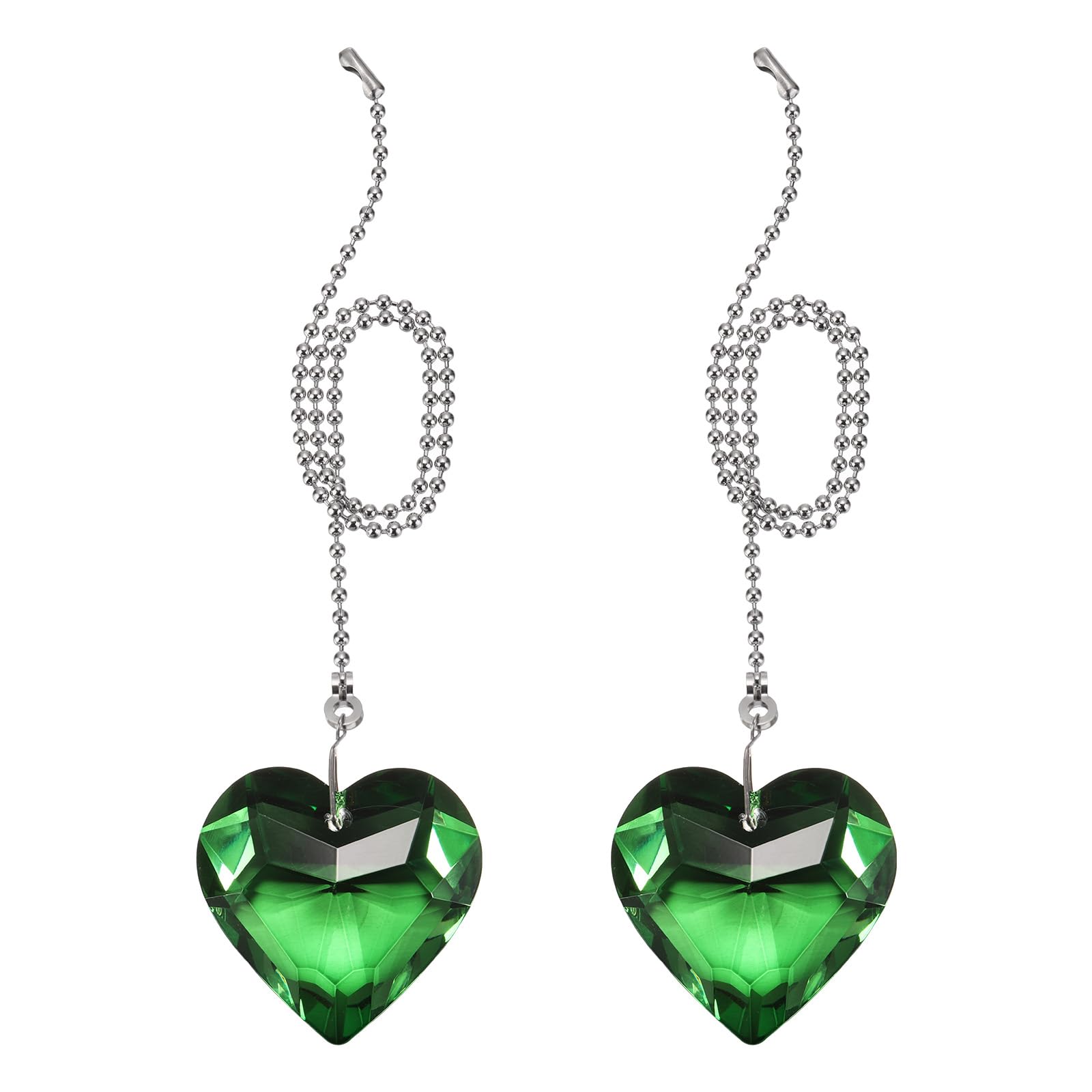 PATIKIL 21 Inch Crystal Ceiling Fan Pull Chains, 2 Pcs Beaded Ball Fan Pull Chain Heart Ceiling Fan Extender with Ball Chain Connector for Ceiling Light Lamp Fans, Green