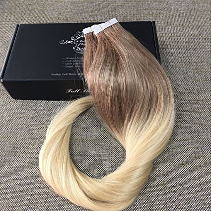 Full Shine 22" Tape in Hair Extensions Ombre Blonde Balayage Tape in Extensions Human Hair Remy Extensions Ombre Hair Dye Color #6 Fading to #613 Blonde 50g 20Pcs Per Package