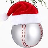 Christmas Baseball Small Glass Blown Ornament, 2025 Hand-Painted Mini Sports Ball Decoration with Removable Santa Hat for Boys and Girls, Xmas Tree Themed Party Holiday Decor Kids Gifts