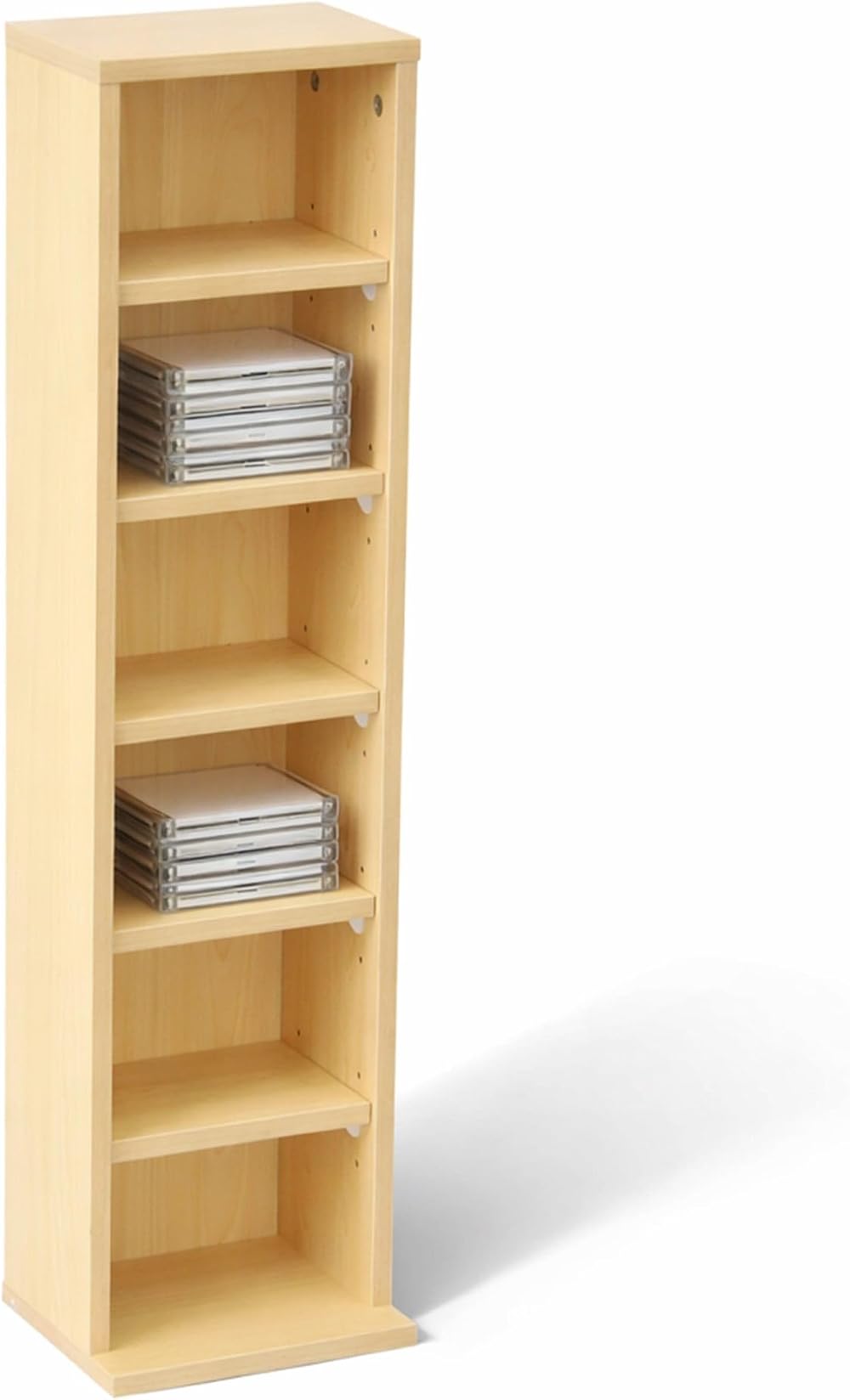 Oypla 6 Tier Beech Wooden CD DVD Game Shelf Storage Tower 102 CD Capacity