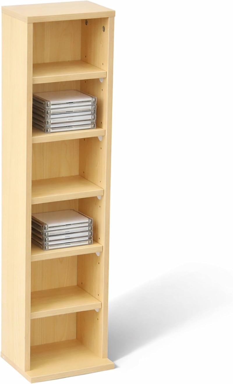 Oypla 6 Tier Beech Wooden CD DVD Game Shelf Storage Tower 102 CD Capacity