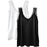 Wantschun Womens Satin Silk Camisole Lace Straps Tank Top Cami V-Neck