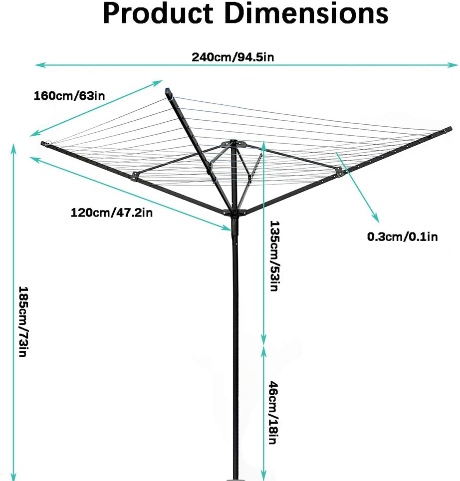 Abaseen 50M Clothes Airer Rotary Washing Line Outdoor Indoor, Grey 50m - Image 4