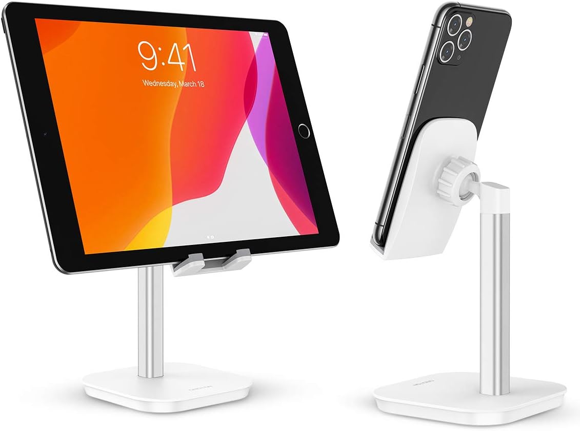 OMOTON Cell Phone Stand, Fully Rotatable Desk Phone Holder with Weighted Base, Compatible with All Cell Phones, iPad, Samsung Tabs and Other Devices (4-11"),Silver: Electronics