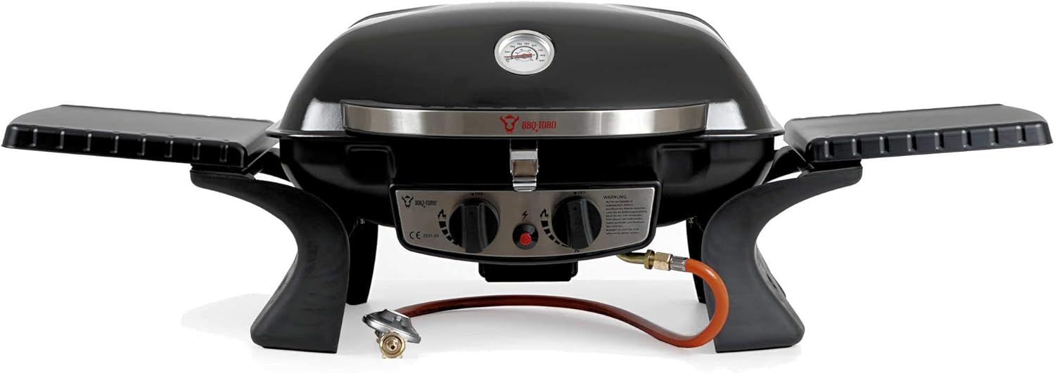 BBQ-Toro Tragbarer Tisch Gasgrill 2 Brenner mit Grilltisch | kompakter Tischgasgrill für Balkon inklusive faltbarem Rollwagen für Grill | Gasgrill Camping und Outdoor (nur Gasgrill)