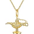 S925 Sterling Silver Aladding Magic Genie Lamp Legend Wishing Carved Lamp Pendant Necklace Jewelry Good Luck Gift for Women