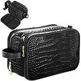 Dot¨ Leather Toiletry Bag for Men Women - Spacious Womens Mens Toiletry Travel Bag, Large Travel Toiletries Bags (Black Croc)