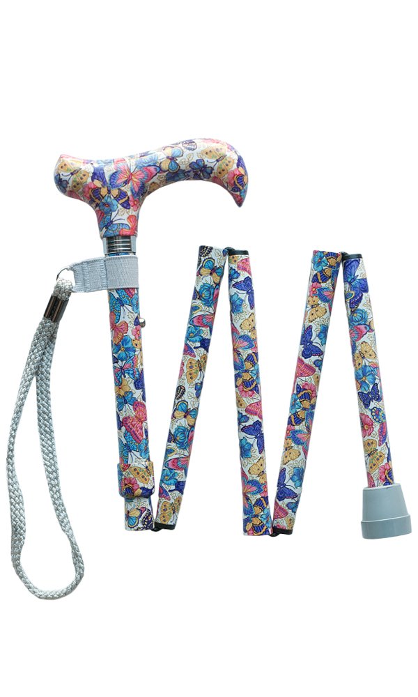 Handbag Sized Folding Walking Stick - Butterfly
