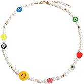 FUTIMELY Y2K Necklace for Women Colorful Fruit Pearl Choker Necklace Cute Mushroom Yin Yang Beaded Necklace Handmade Resin Flower Jewelry for Teen Girls (Style 5)