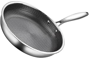 HOMOCONO 24cm Stainless Steel Honeycomb Nonstick Fry Pan, Small Skillet for Eggs and Steak, Scratch-Resistant
