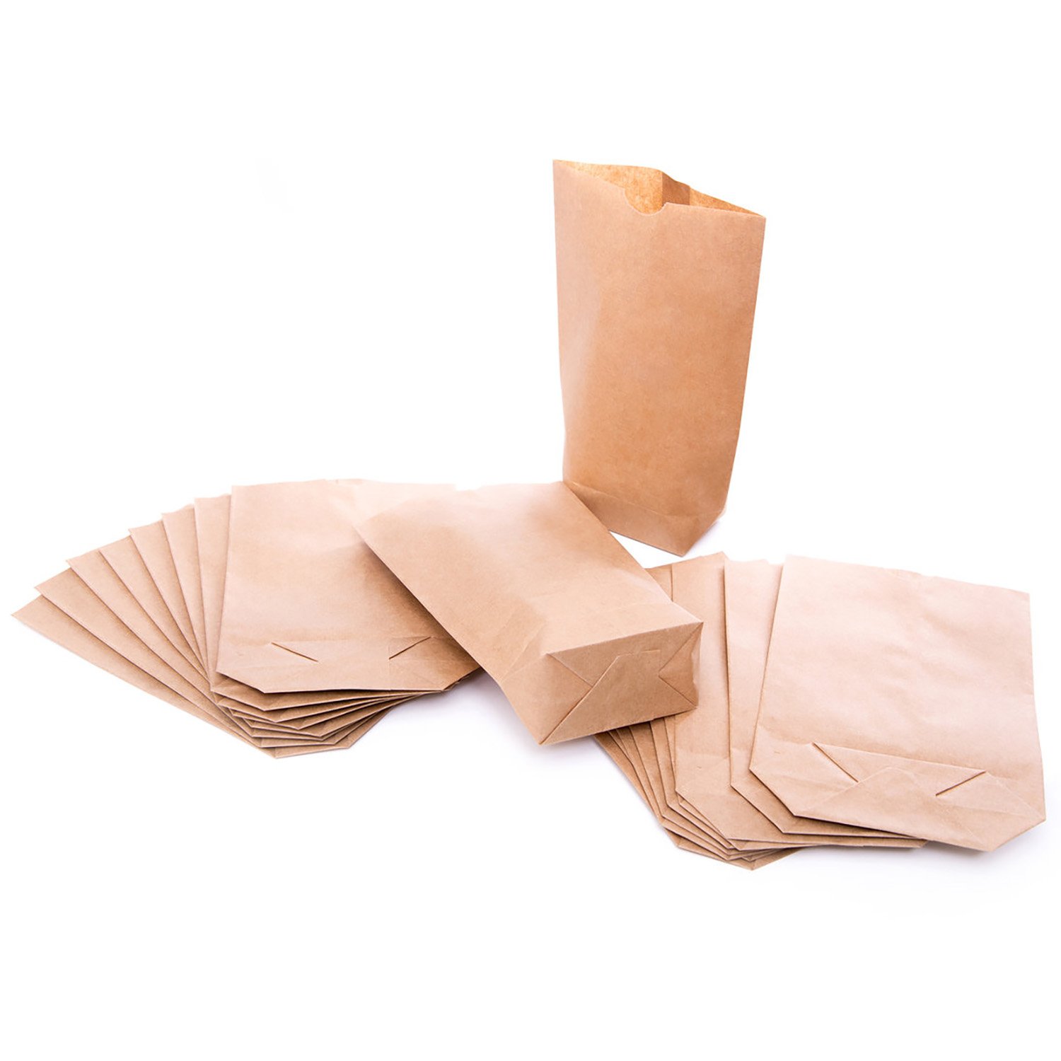 Logbuch-Verlag 100x Small Paper Bags with Base (14 x 22 x 5.6 cm) Made of Kraft Paper - With Test Stickers for Sealing; for Gift Bags, Advent Calenders, Wrapping Gifts etc.