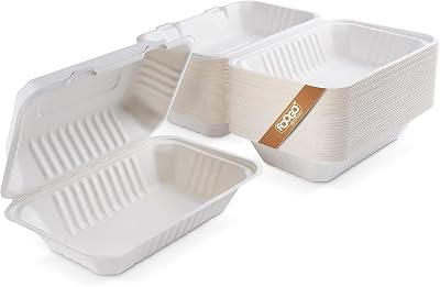 FOOGO Green 9x6 Inch Clamshell Takeaway Boxes 32oz Sugarcane Pulp