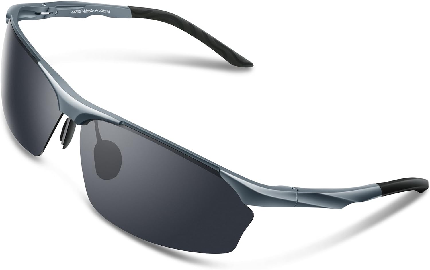 TOREGE Men's Sports Style Polarized Sunglasses Al-Mg Metal Frame Glasses M292 (Silver&Grey Lens) : Clothing