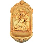Religious Gifts - Angels at The Manger Nativity of Jesus Christ Resin Holy Water Font, 7 1/2 Inch