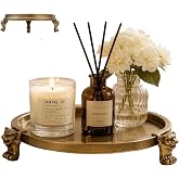 ImitateBrass Tray, Footed Tray, Round Clawfoot Decorative Holder, 10.24x10.24x3.15 Inch 2.14lb for Candle, Jewelry, Perfume, 