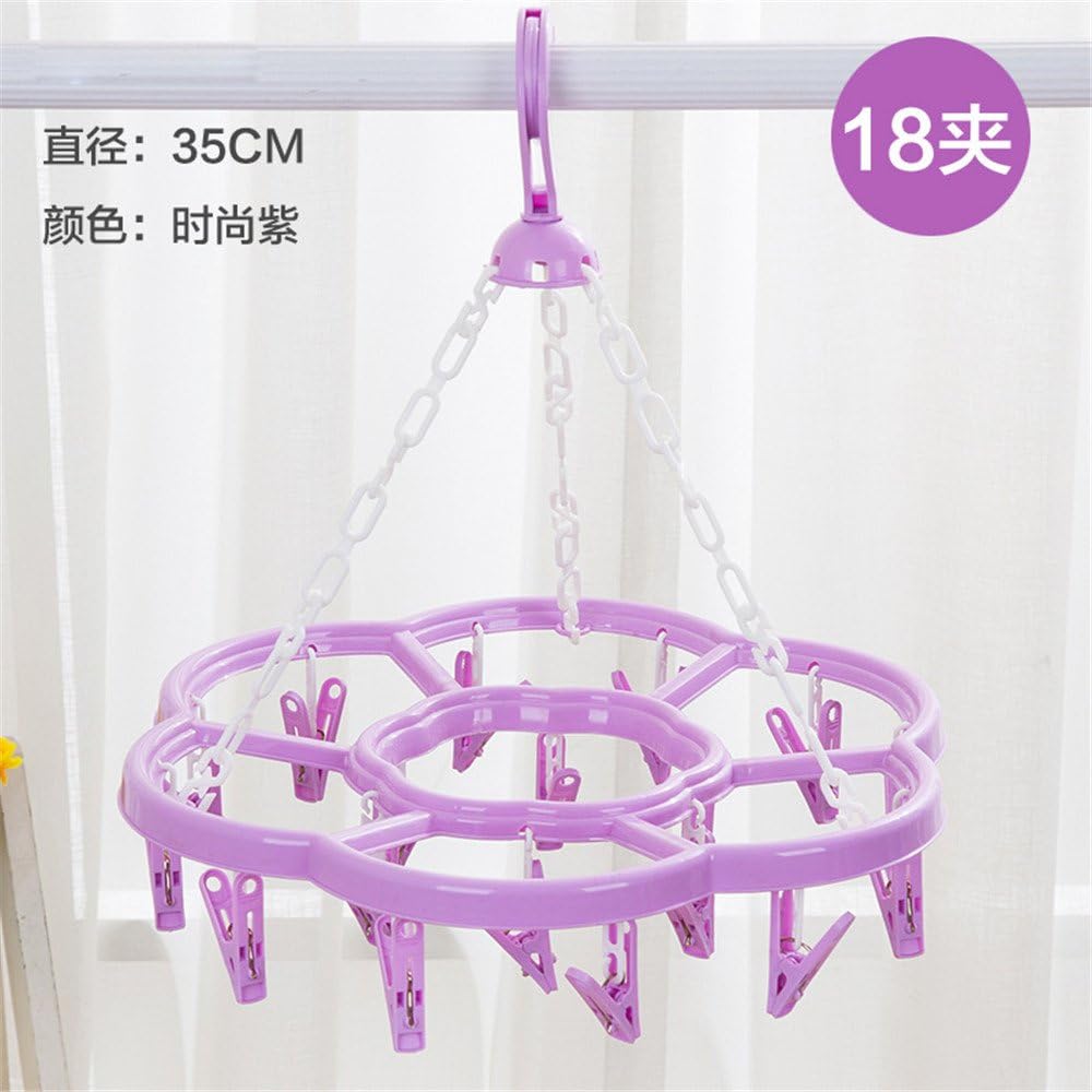 Household multifunctional plastic clothespin dry socks hanger clip clip multi round underwear rack with a clip,18 clip / plum blossom / Purple