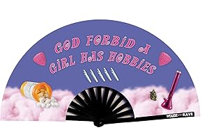 HOUSE OF RAVE Funny Rave Fan - Large UV Glow Trippy Fan - Festival Folding Fan for Women & Men - 13 Inch Hand Fan for Circuit Parties