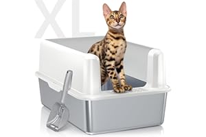 WoofiGo Stainless Steel Cat Litter Box with Lid, XL Metal Litter Box for Big Cats, Extra Large Litter Box with High Sides, Never Absorbs Odors, Non-Sticky, Easy Clean, Anti-Urine Leakage, with Scoop