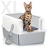 WoofiGo Stainless Steel Cat Litter Box with Lid, XL