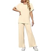 YGOODM Womens 2 Piece Outfits Shorts Sleeve Tops Wide Leg Pants Casual Trendy Lounge Matching Set 2025