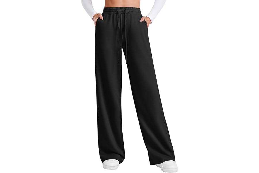PINSPARK Women's Wide Leg High Waisted Sweatpants Petite/Regular/Tall | Baggy Sweat Pants with Pockets, Loose Lounge Pants wi