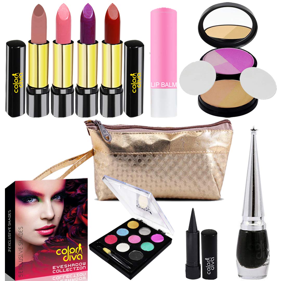 Adbeni Makeup Set Multi Lipstick 4Pc Lip Balm 1Pc Kajal 1Pc