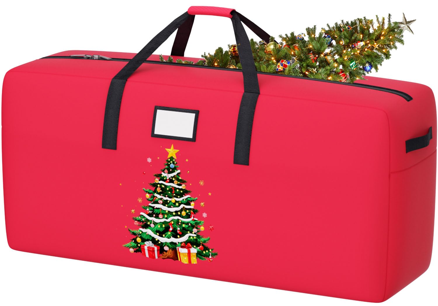 Photo 1 of FUHSY Red Christmas Tree Storage Bag Fits Up to 7.5 ft Trees Large Christmas Tree Bag Heavy Duty 600D Oxford Fabric Christmas Tree Storage Box with Reinforced Handles Zipper Storage Container