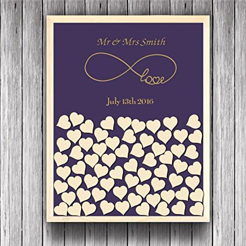 Engraved Mr and Mrs Infinite Love Rustic Wedding Guest Book Alternative Heart Drop Box Wood Personalized Wedding Shadow Box Purple