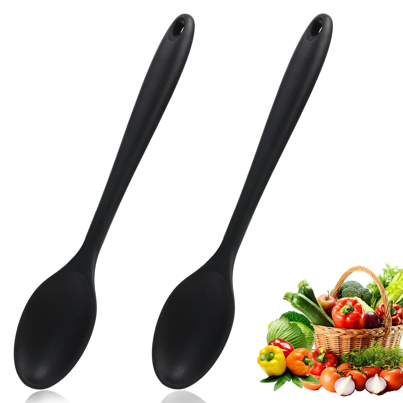 EASONGEE 2pcs Large Silicone Spoon, Heat Resistant Cooking Spoons Nonstick Silicone Serving Soup Spoons Kitchen Spoons for Cooking Utensils Stirring Scooping Mixing and Baking, Resistant to 500℉