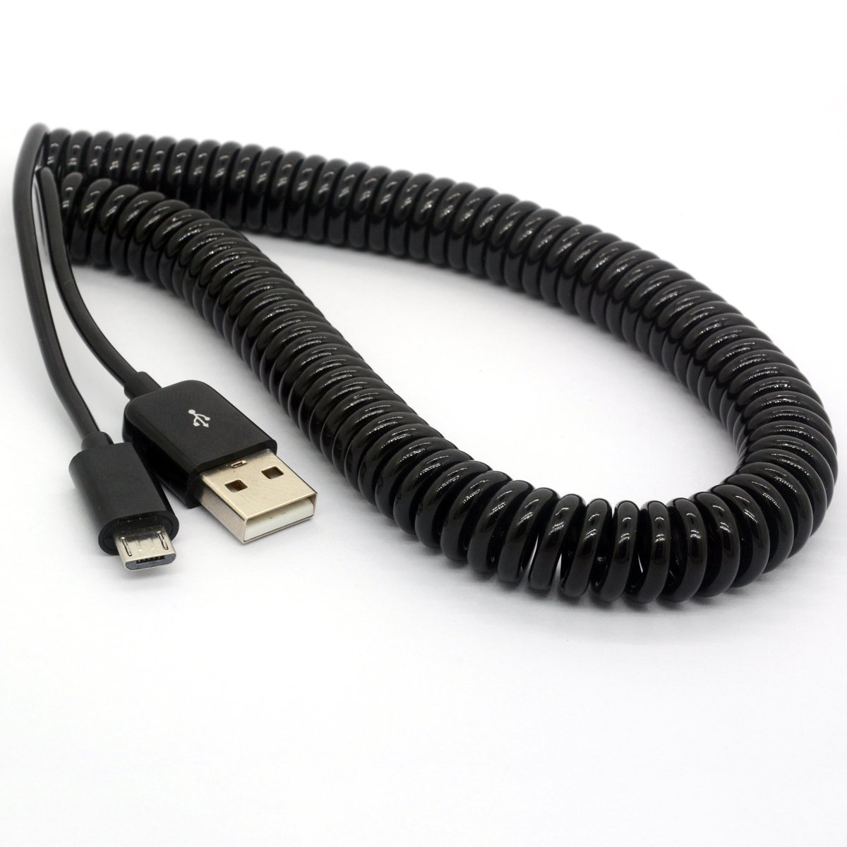 HTGuoji 3M/9Ft Coiled USB to Micro USB Cable Spring Spiral USB 2.0 Male to Micro B Male Connector Data Synchronize Data Extension Cord
