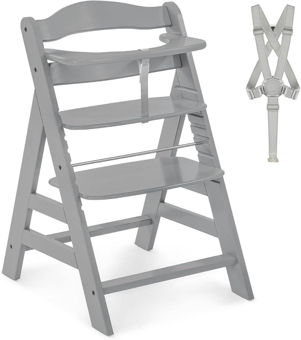 hauck Alpha+ Grey Wooden High Chair 6 Months to Adult FSC Beech 90 kg