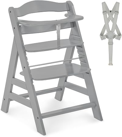 hauck Alpha+ Grey Wooden High Chair 6 Months to Adult FSC Beech 90 kg