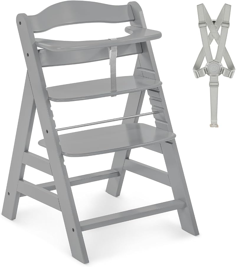 hauck Alpha+ Grey Wooden High Chair 6 Months to Adult FSC Beech 90 kg