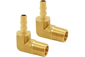 Joywayus Brass Hose Fitting 90 Degree Elbow 1/8" Barb x 1/8" NPT Male Pipe Water/Fuel/Air (Pack of 2)