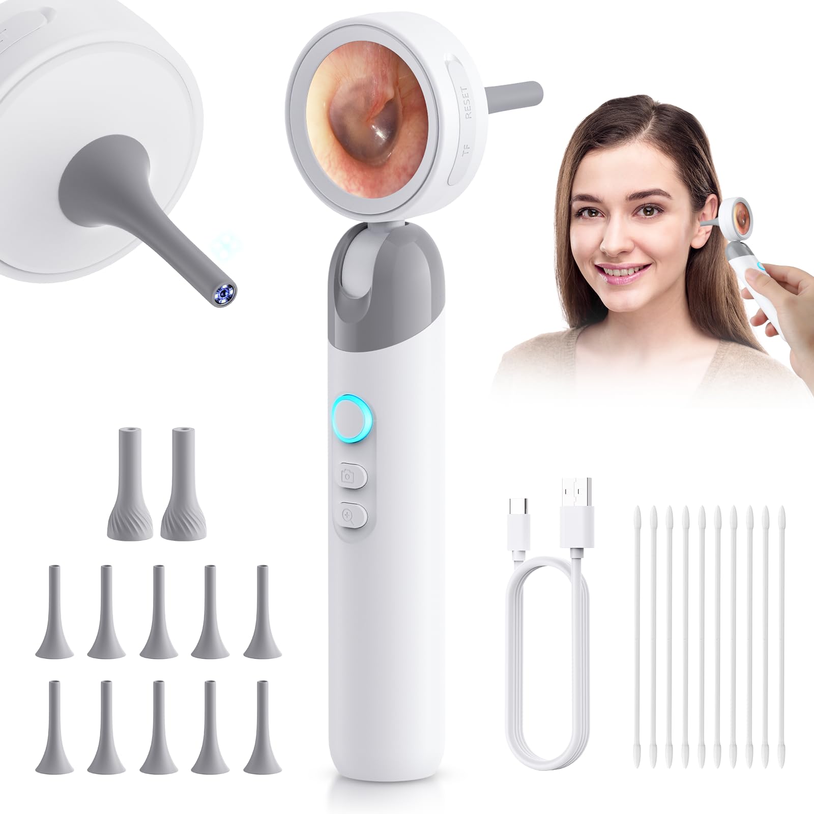 Photo 1 of Aertnelz Otoscope Ear Camera with 1.38” Screen, 1080P HD Ear Scope & 4 LED Lights for Adult Kid and Pet, 12 Silicone Specula Tips, Photo & Video, Type-C Charging with Computer, FSA HSA Eligible Items
