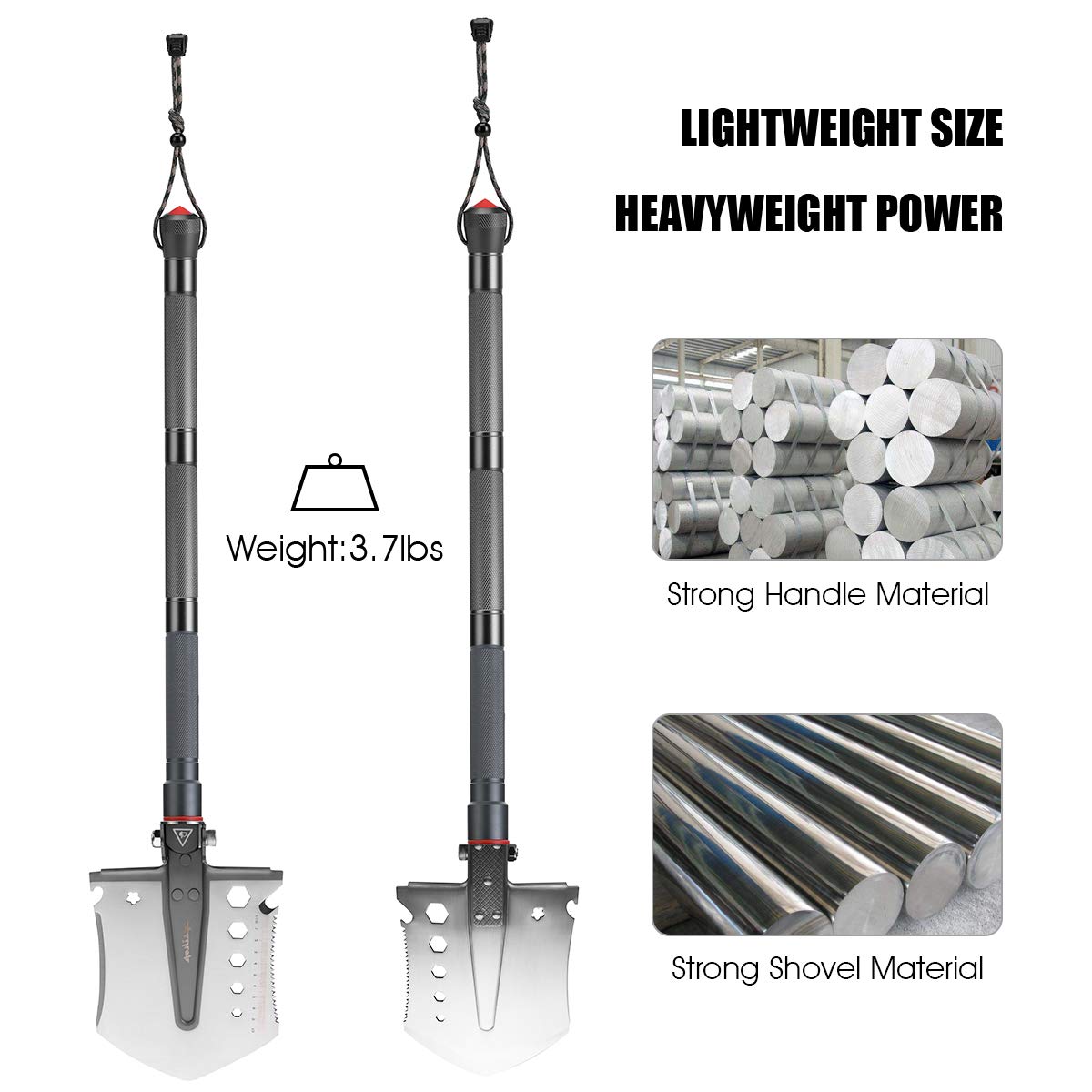 Cysikop Military Tactical Folding Survival Shovel - Army Surplus Shovel, Portable Compact Multitool Entrenching Tool with Alloy Manganese Steel Handle Essential for Hiking, Camping, Car Emergency