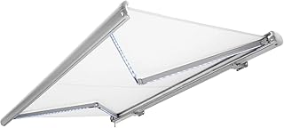 Nemaxx Kassettenmarkise elektrisch Vollkassettenmarkise mit LED, Markise weiß, Kassette weiß, Funk Fernbedienung, wasserdicht 350x300 cm (3,5x3m)