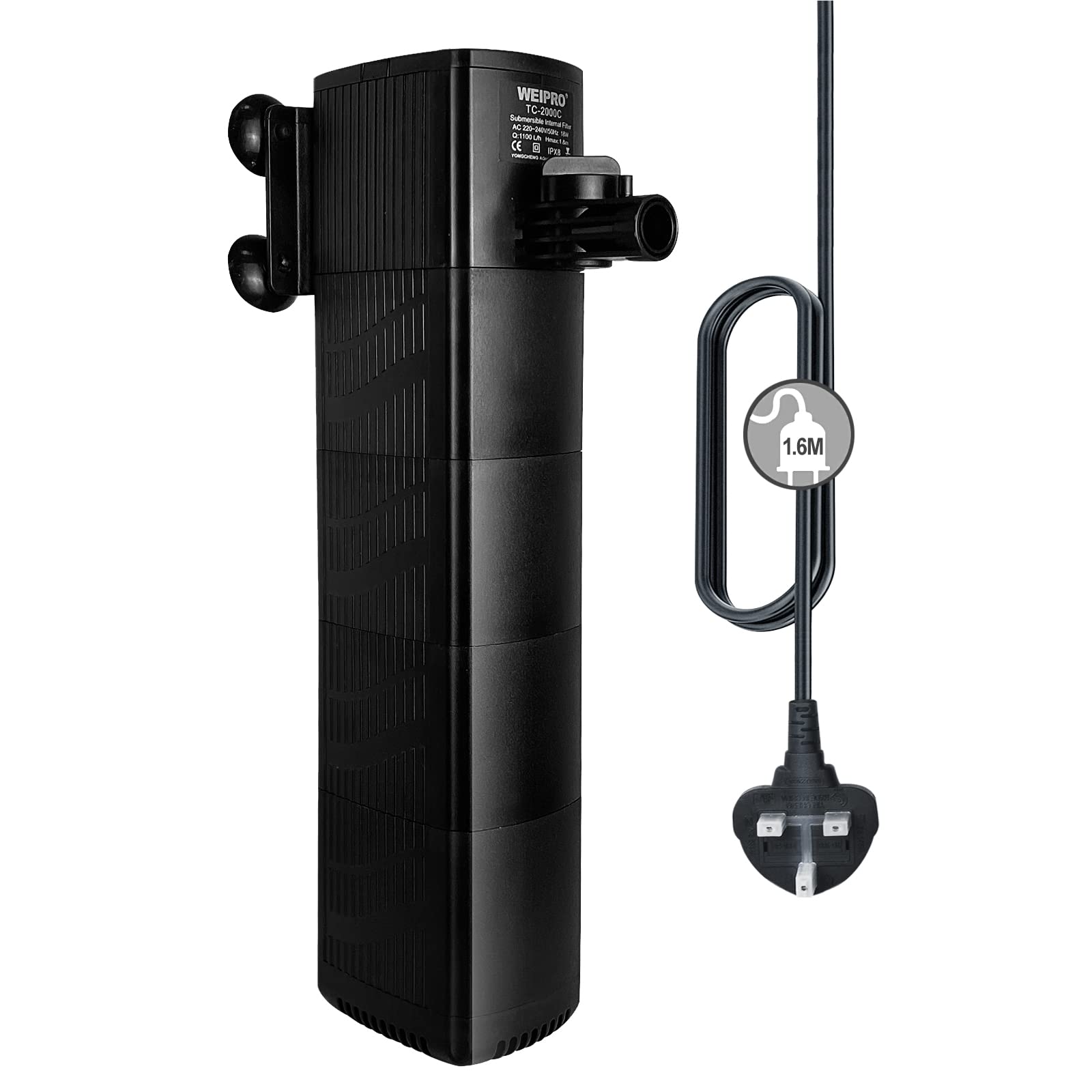 Weipro Internal Fish Tank Filter with 4-Stage Sponge Filtration, Strong Suction, 18W Adjustable Water Flow Submersible Aquarium Filter Pump for 150l ~ 300l Tropical Fish Tank, TC-2000C(1100L/H) — image 1