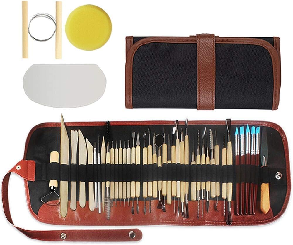 46 Stück Töpferwerkzeug-Set Ton-Modellierwerkzeuge Tonwaren-Set Schnitzwerkzeuge Handwerk Anfänger Geschenk Einfach zu bedienen Ideal für Tonbildhauerei Modellieren Schnitzen Schaben Formung Glätten