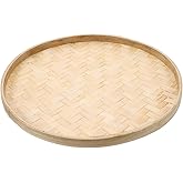 Amosfun Round Woven Bamboo Dustpan 14.17 Inch Lightweight Kitchen Tray Multi-Use Serving Basket Bamboo Basket Tray for Home Classroom Outdoor Use