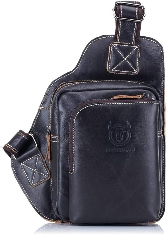 Amazon メンズレザーチェストバッグアウトドアレトロレザーショルダーバッグ7 9インチipadメッセンジャーバッグ 黒 Vulture メッセンジャーバッグ