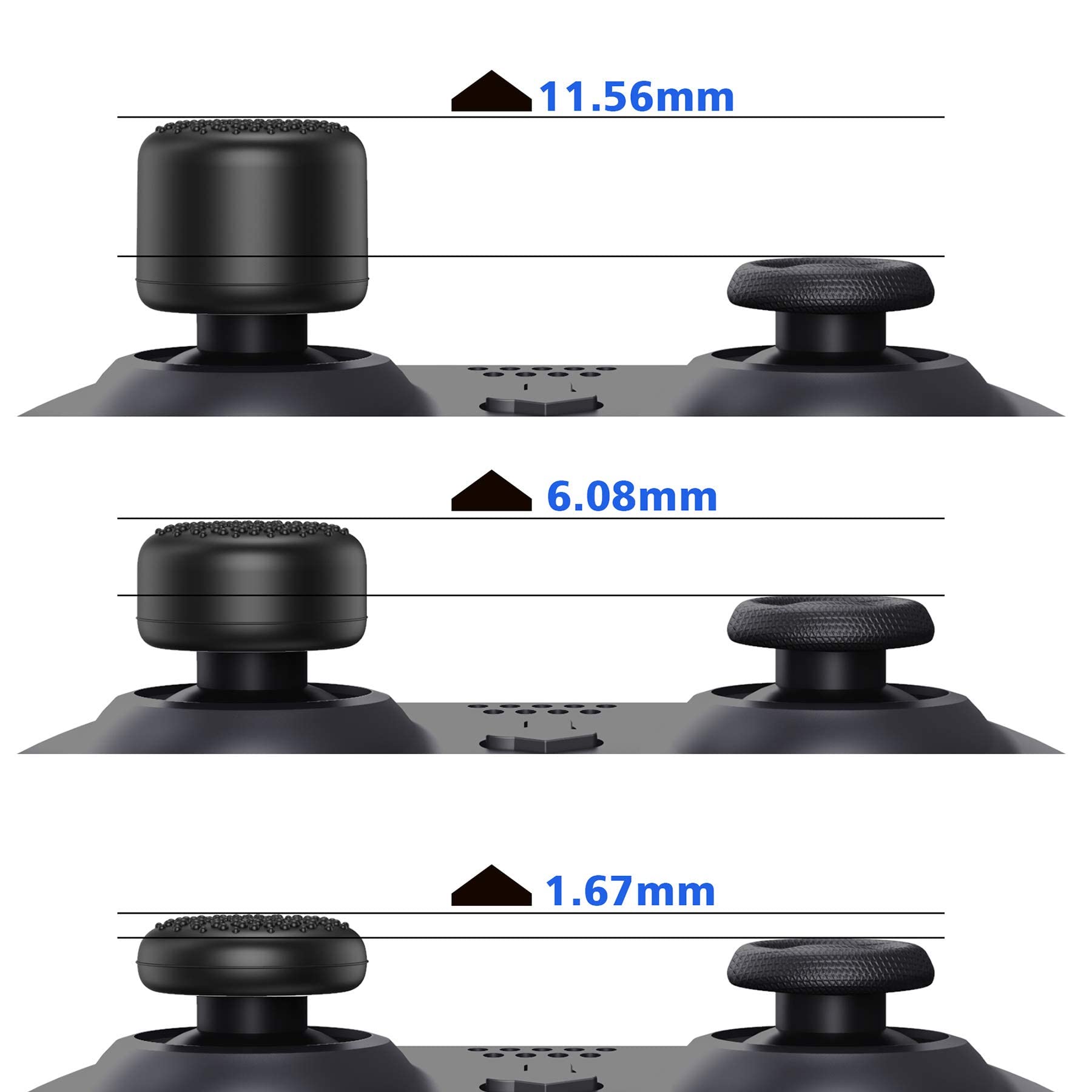 playvital Black Ergonomic Thumbstick Grips for PS5, PS4, for Nintendo Switch Pro, Xbox Series X/S, Xbox One, Xbox One X/S Controller - with 3 Height Convex and Concave - Raised Dots & Studded Design