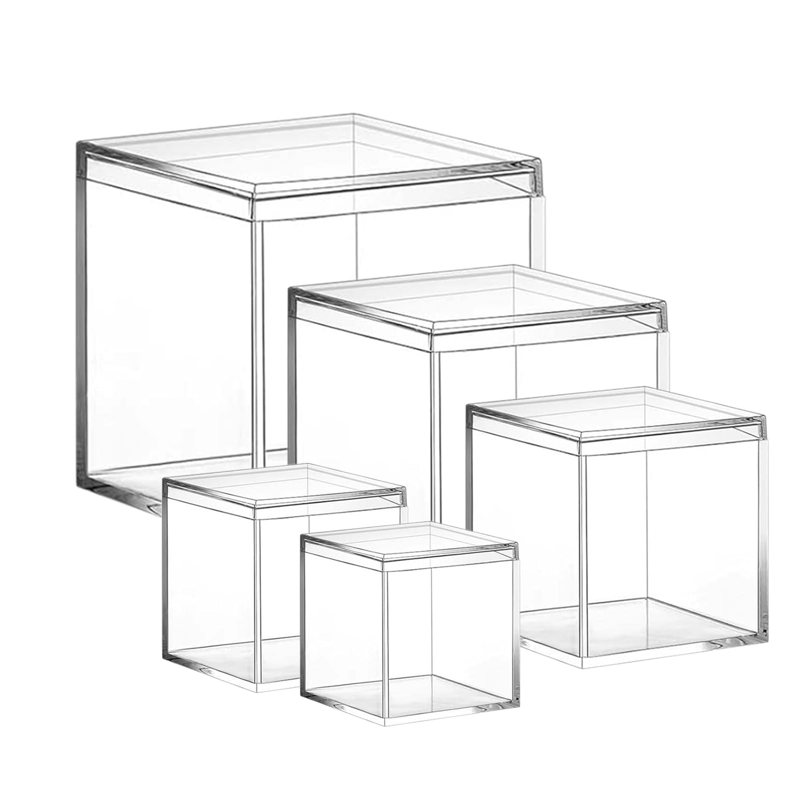 PROFIKLA 12/10/8.5/7.5/6.5cm Clear Acrylic Box with Lid, Jewelry Display Box, Plastic Square Cube Decorative Storage Boxes for Candy Pill and Tiny Jewelry, Artwork Display