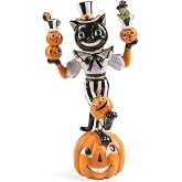 Bechivie Vintage Halloween Black Cat Pumpkin Figurine, Circus Table Decor | 11.8" Resin Juggling Cat Statue, Retro Creepy Decorations Indoor, Tabletop Centerpiece, Office Desk, Mantle, Shelf, Kitchen