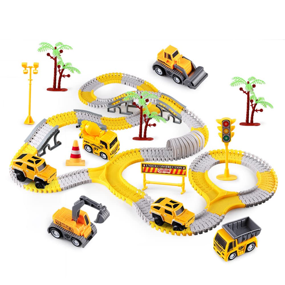 View 1 of 305PCS Construction Race Tracks for Kids Toys, 2 Electric Toy Cars,4Construction Cars, DIY Collage Flexible Track Toy Set, Kids Gifts for 3-8 Year Old