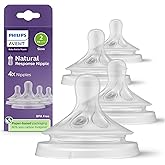 Philips Avent Natural Response Baby Bottle Nipple, Slow Flow, 4-Pack | Baby-Controlled Flow, No-Drip Design, Anti-Colic Valve, Breast-Shaped Wide Nipple, BPA-Free, 4-Pack, SCY962/44