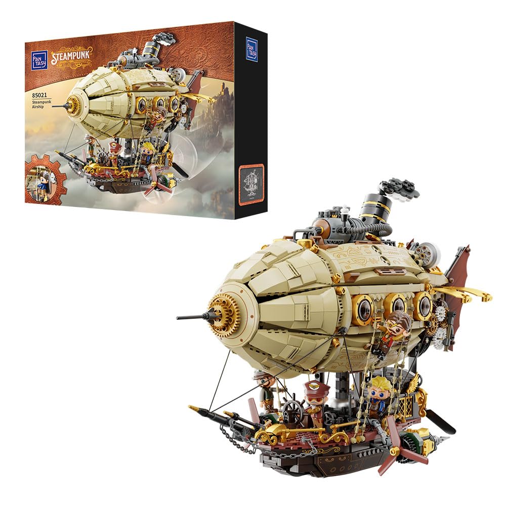 Photo 1 of PANTASY Steampunk Airship Model Kit for Adults, Dual-Layer Zeppelin with Gear-Driven Mechanical System, DIY Building Blocks Set, Retro Sci-Fi Construction Toy for Collectors & Display